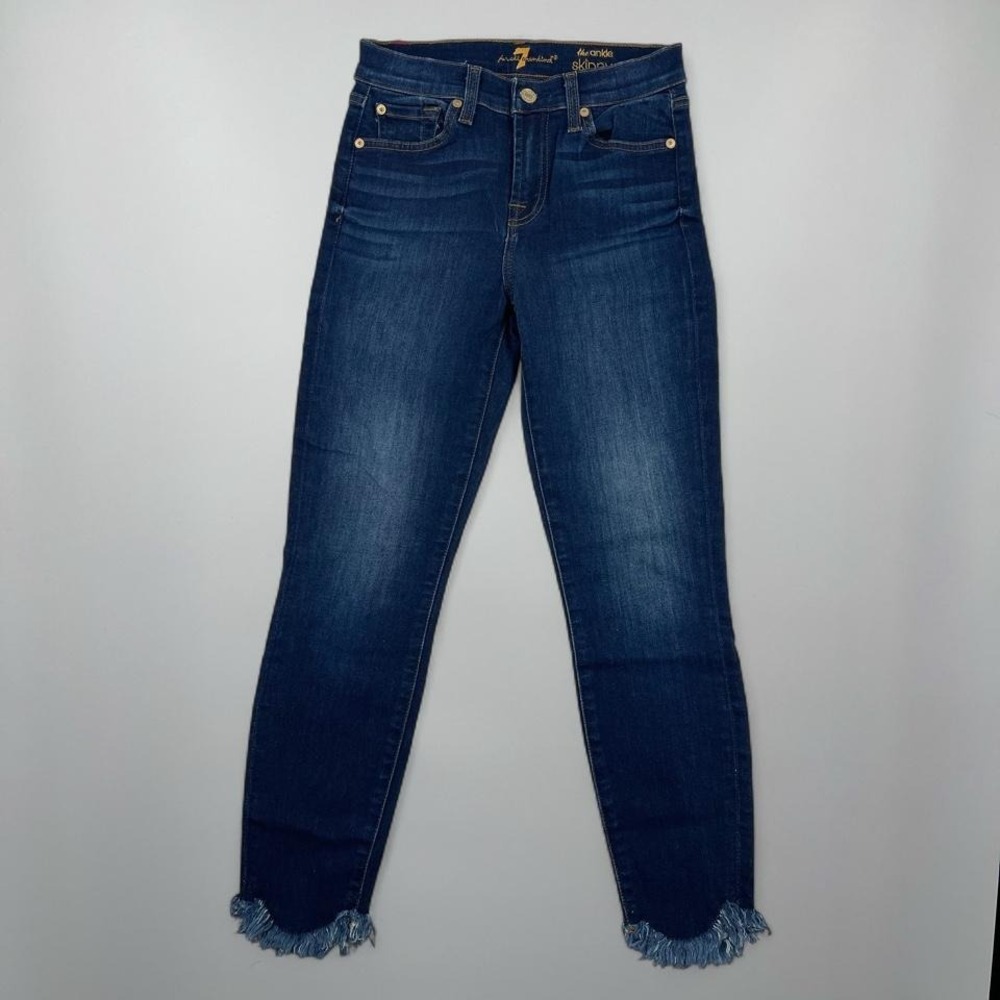 7 For All Mankind Jeans Ankle Slim Skinny Raw Hem‎ Dark Wash Casual 25 Small